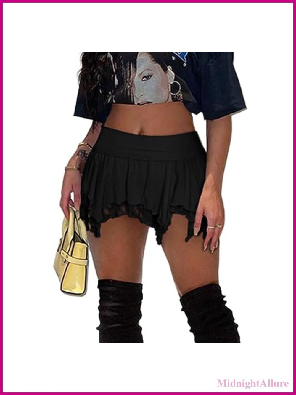 Y2K Lace Mini Skirt Low Waist Layered Pleated Ruffled
